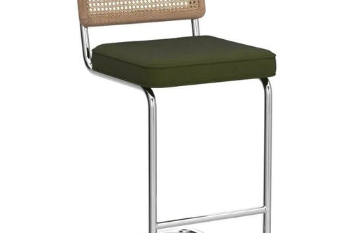 Zesthouse Modern 26'' Counter Height Bar Stools, Set of 2 – Velvet & Rattan Stools for Kitchen - Anciennevi