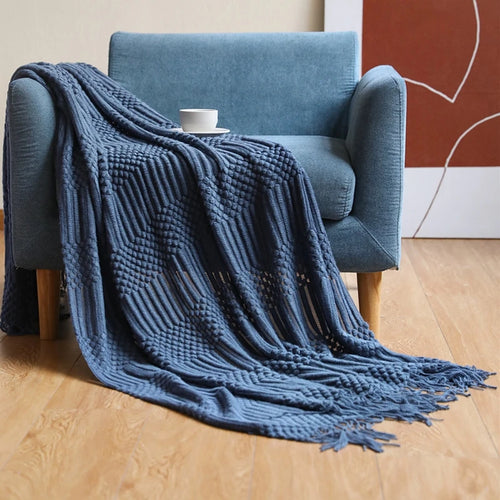 Textured Boho Throw Blanket | Chunky Knit Bedspread | Anciennevi