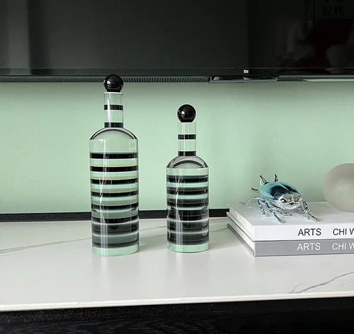 Black Stripe Transparent Geometric Crystal Bottle Sculpture – Desk Decoration – Anciennevi