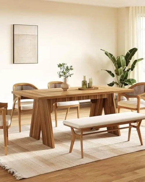 Modern Dining Table for 6 | Brown Wooden Rectangular Table | Anciennevi