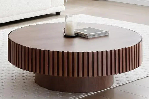 Coffee Table Wood End Table | Modern Fluted Drum Side Table | Anciennevi