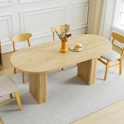 Oval Kitchen Table with Wood Strip Base | Modern Farmhouse Dining Table | Anciennevi