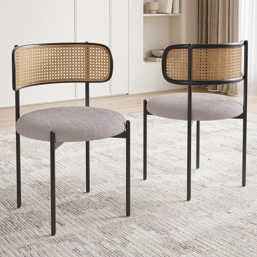 Set of 2 Mid-Century Dining Chairs with Rattan Back | Anciennevi