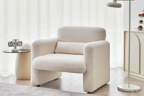 Modern Accent Sofa Chair with Arms | Lamb Fabric Armchair | Anciennevi