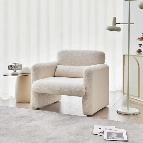 Modern Accent Sofa Chair with Arms | Lamb Fabric Armchair | Anciennevi