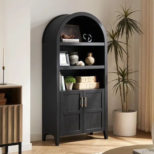65.4" Short Arched Cabinet 5-Tier Bookcase with Doors | Anciennevi