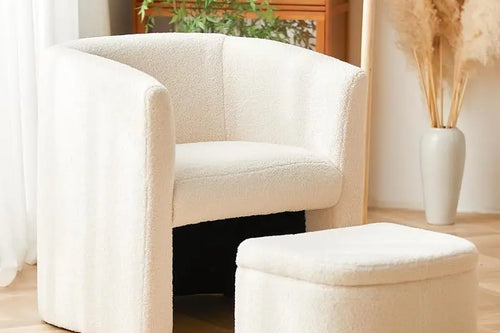 Lira Upholstered Sherpa Accent Chair with Storage Ottoman | Anciennevi