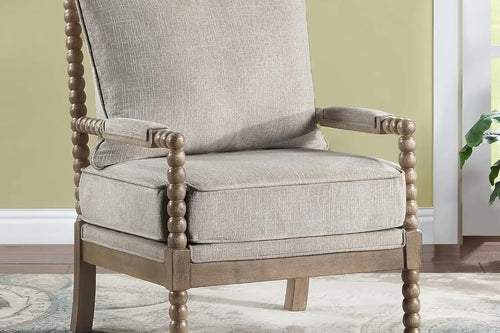 Linen Fabric Spindle Accent Chair with Wood Frame – Modern Padded Spring Seat – Anciennevi