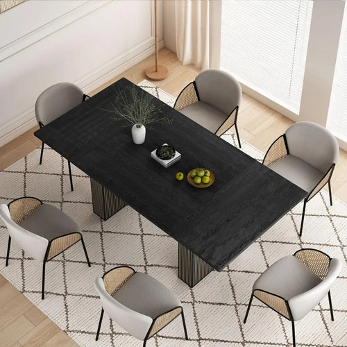 Oval Kitchen Table with Wood Strip Base | Modern Farmhouse Dining Table | Anciennevi