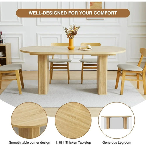 Oval Kitchen Table with Wood Strip Base | Modern Farmhouse Dining Table | Anciennevi