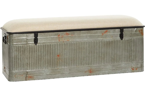 Deco 79 Metal Room Storage Bench with Cream Burlap Top | Anciennevi