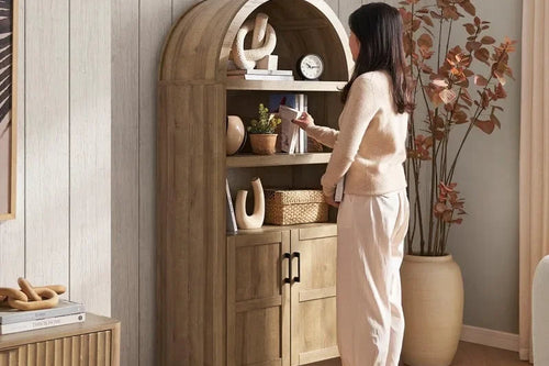 65.4" Short Arched Cabinet 5-Tier Bookcase with Doors | Anciennevi