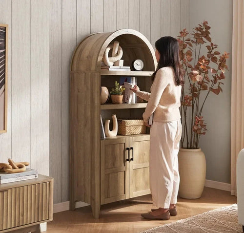65.4" Short Arched Cabinet 5-Tier Bookcase with Doors | Anciennevi