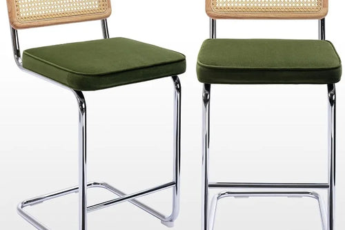 Zesthouse Modern 26'' Counter Height Bar Stools, Set of 2 – Velvet & Rattan Stools for Kitchen - Anciennevi