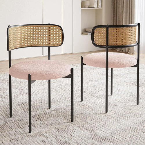 Set of 2 Mid-Century Dining Chairs with Rattan Back | Anciennevi