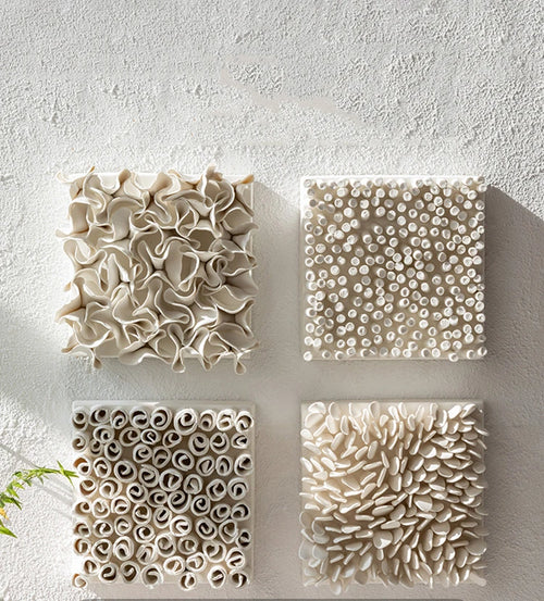 Handmade Pleated Petal Ceramic Wall Ornament – Square Home Decor – Anciennevi