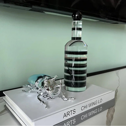Black Stripe Transparent Geometric Crystal Bottle Sculpture – Desk Decoration – Anciennevi
