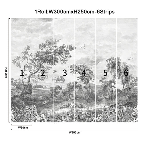 Grey Forest Peel and Stick Large Mural – Retro Trees Wall Décor – Anciennevi
