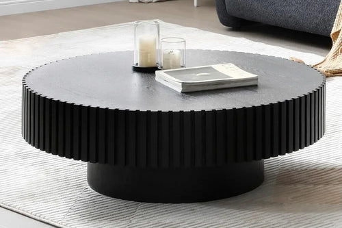 Coffee Table Wood End Table | Modern Fluted Drum Side Table | Anciennevi