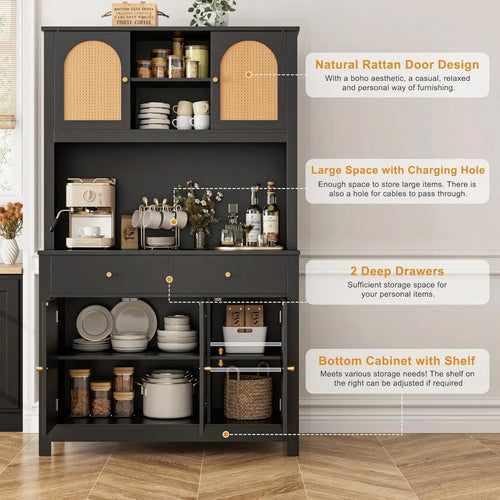 71" Rattan Sideboard Cabinet | Kitchen Storage | Anciennevi