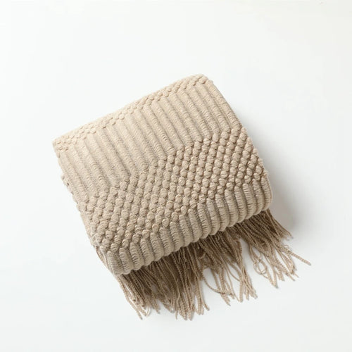 Textured Boho Throw Blanket | Chunky Knit Bedspread | Anciennevi