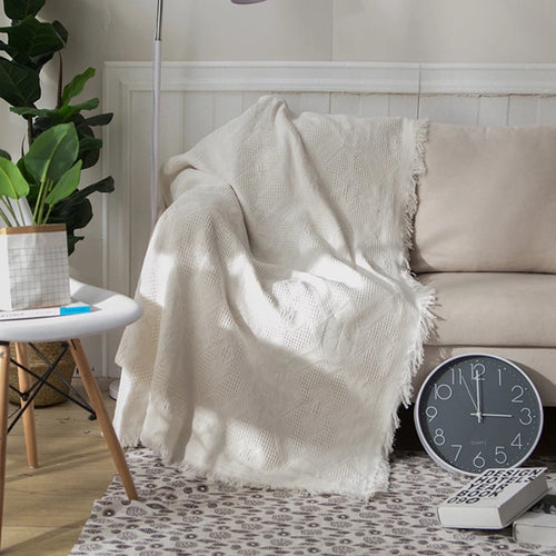 Soft Sofa Blanket with Tassels | Knitted Travel Throw Blanket | Anciennevi