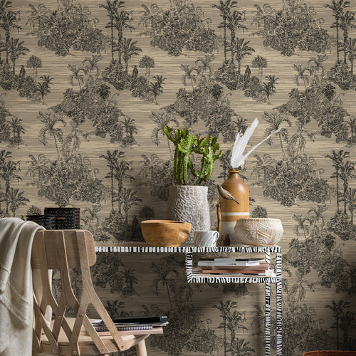 Retro Brown Jungle Trees PVC Wallpaper – Peel & Stick Waterproof Vinyl Contact Paper – Anciennevi