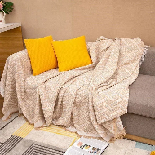 Soft Sofa Blanket with Tassels | Knitted Travel Throw Blanket | Anciennevi