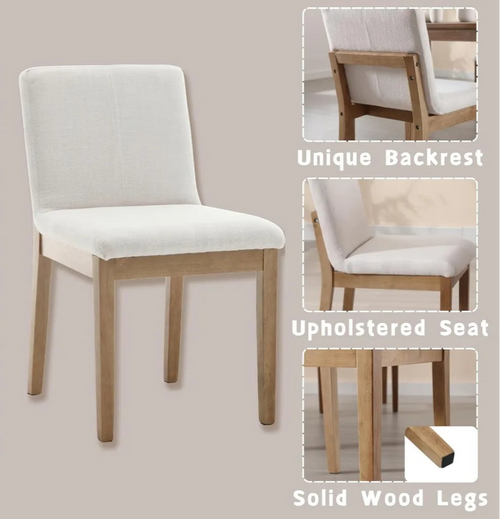 Farmhouse Mid Century Linen Dining Chairs Set of 4 | Anciennevi