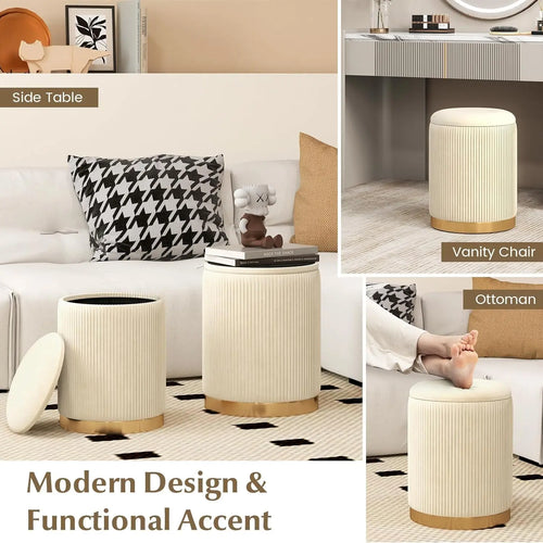 Comfort Corner Velvet Storage Ottoman Set of 2 | Anciennevi