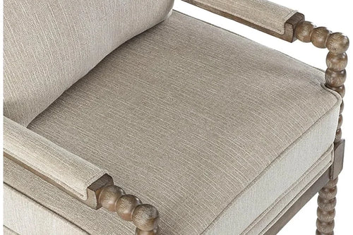 Linen Fabric Spindle Accent Chair with Wood Frame – Modern Padded Spring Seat – Anciennevi