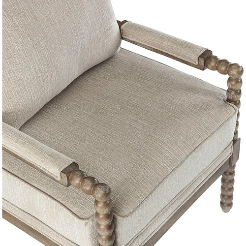 Linen Fabric Spindle Accent Chair with Wood Frame – Modern Padded Spring Seat – Anciennevi