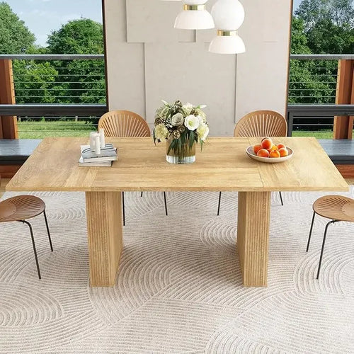 Oval Kitchen Table with Wood Strip Base | Modern Farmhouse Dining Table | Anciennevi