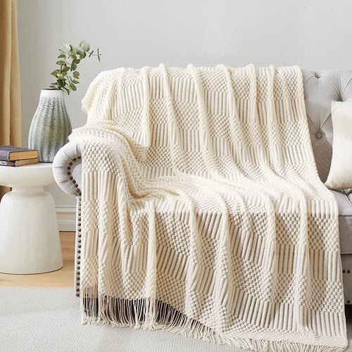 Textured Boho Throw Blanket | Chunky Knit Bedspread | Anciennevi