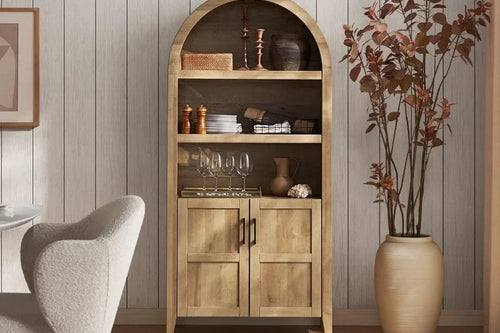 65.4" Short Arched Cabinet 5-Tier Bookcase with Doors | Anciennevi