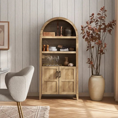 65.4" Short Arched Cabinet 5-Tier Bookcase with Doors | Anciennevi