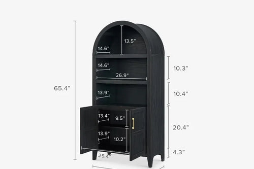 65.4" Short Arched Cabinet 5-Tier Bookcase with Doors | Anciennevi