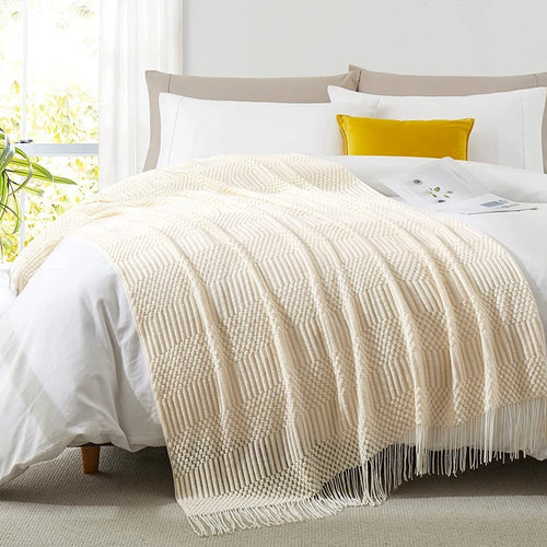 Textured Boho Throw Blanket | Chunky Knit Bedspread | Anciennevi