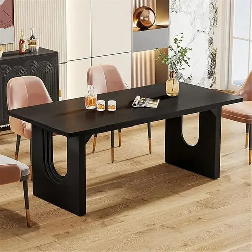 71-inch Large Rectangular Dining Table | Black Wooden Base | Anciennevi
