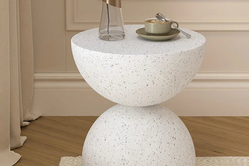 Nordic Hourglass Coffee Table – Cream Magnesium Oxide Side Table for Living Room – Anciennevi