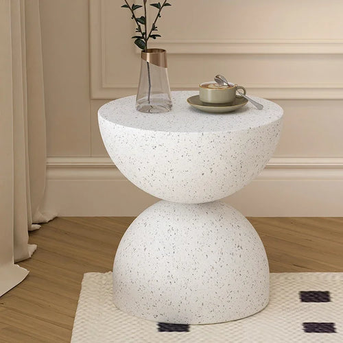 Nordic Hourglass Coffee Table – Cream Magnesium Oxide Side Table for Living Room – Anciennevi