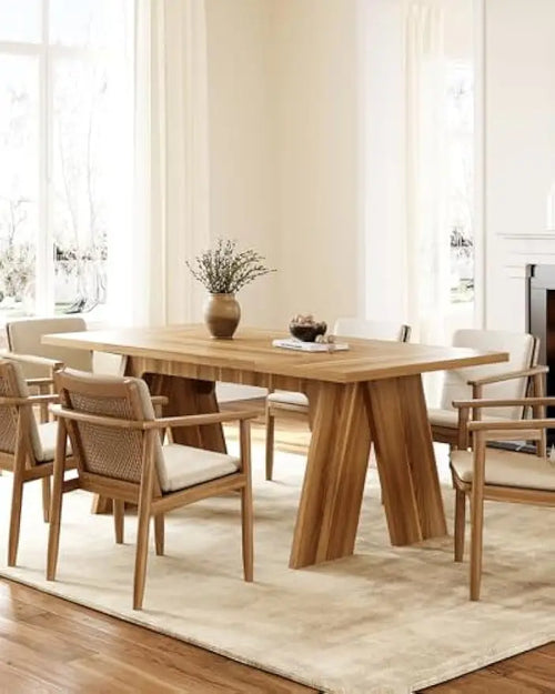Modern Dining Table for 6 | Brown Wooden Rectangular Table | Anciennevi