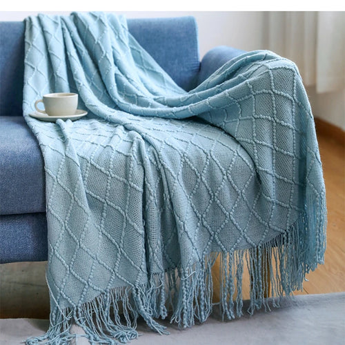 Textured Boho Throw Blanket | Chunky Knit Bedspread | Anciennevi