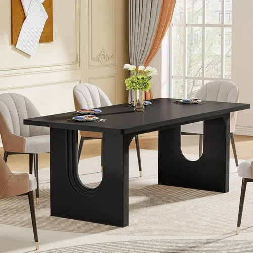 71-inch Large Rectangular Dining Table | Black Wooden Base | Anciennevi