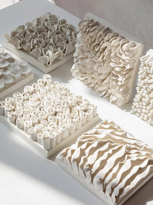 Handmade Pleated Petal Ceramic Wall Ornament – Square Home Decor – Anciennevi