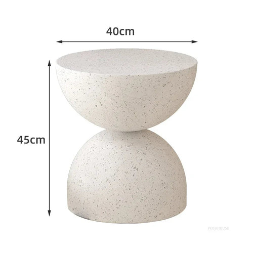 Nordic Hourglass Coffee Table – Cream Magnesium Oxide Side Table for Living Room – Anciennevi