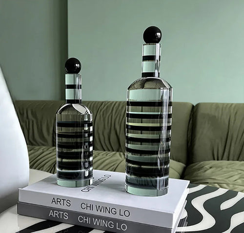 Black Stripe Transparent Geometric Crystal Bottle Sculpture – Desk Decoration – Anciennevi