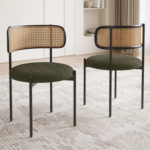 Set of 2 Mid-Century Dining Chairs with Rattan Back | Anciennevi