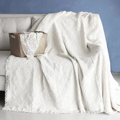 Soft Sofa Blanket with Tassels | Knitted Travel Throw Blanket | Anciennevi