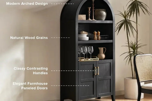 65.4" Short Arched Cabinet 5-Tier Bookcase with Doors | Anciennevi